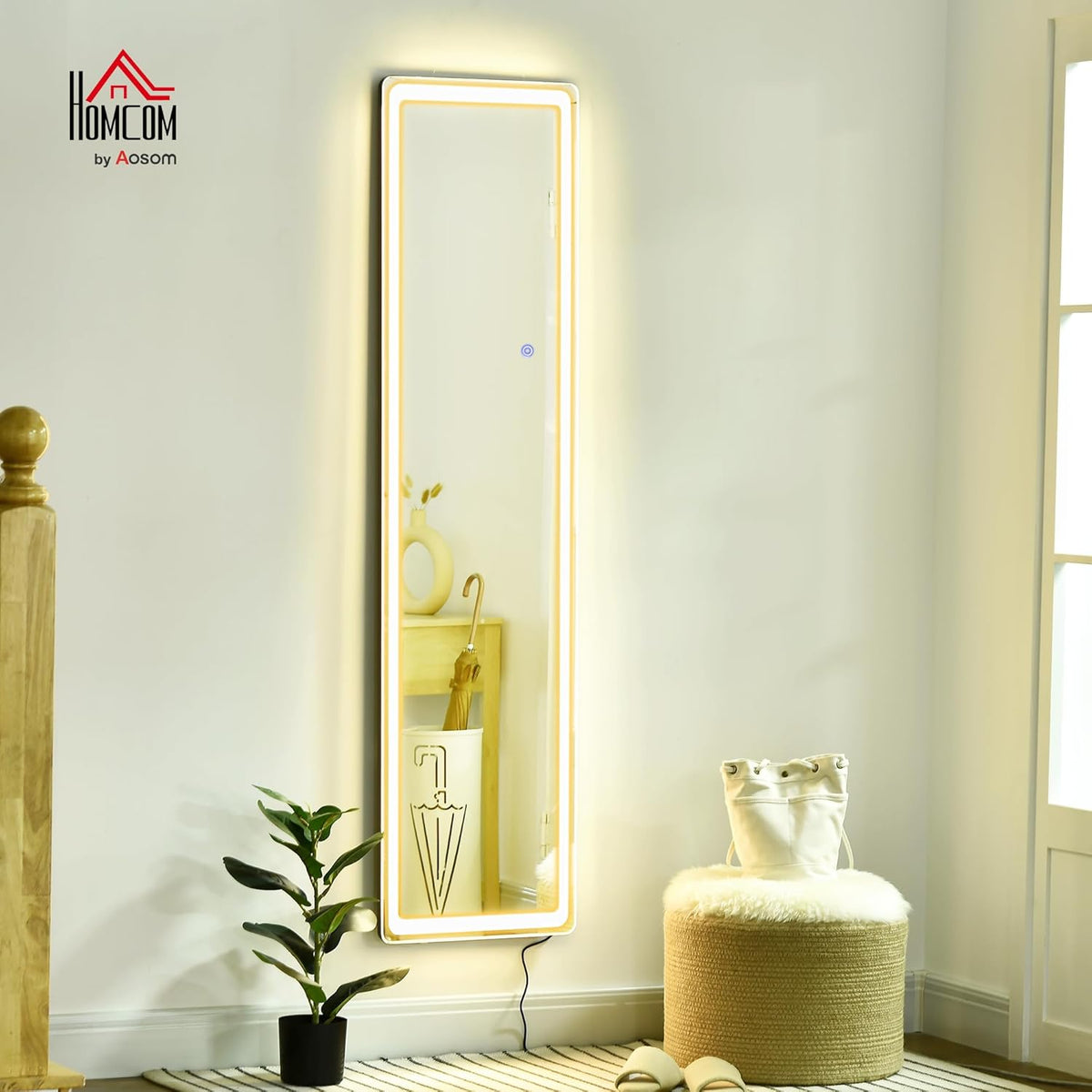 HOMCOM 2-in-1 Standing Mirror, Full-length Mirror with LED Lighting, Freestanding Vanity Mirror, Wall Mirror, Makeup Mirror for Bedroom, Living Room, Silver+Black, 40 x 51 x 157 cm - QUORE