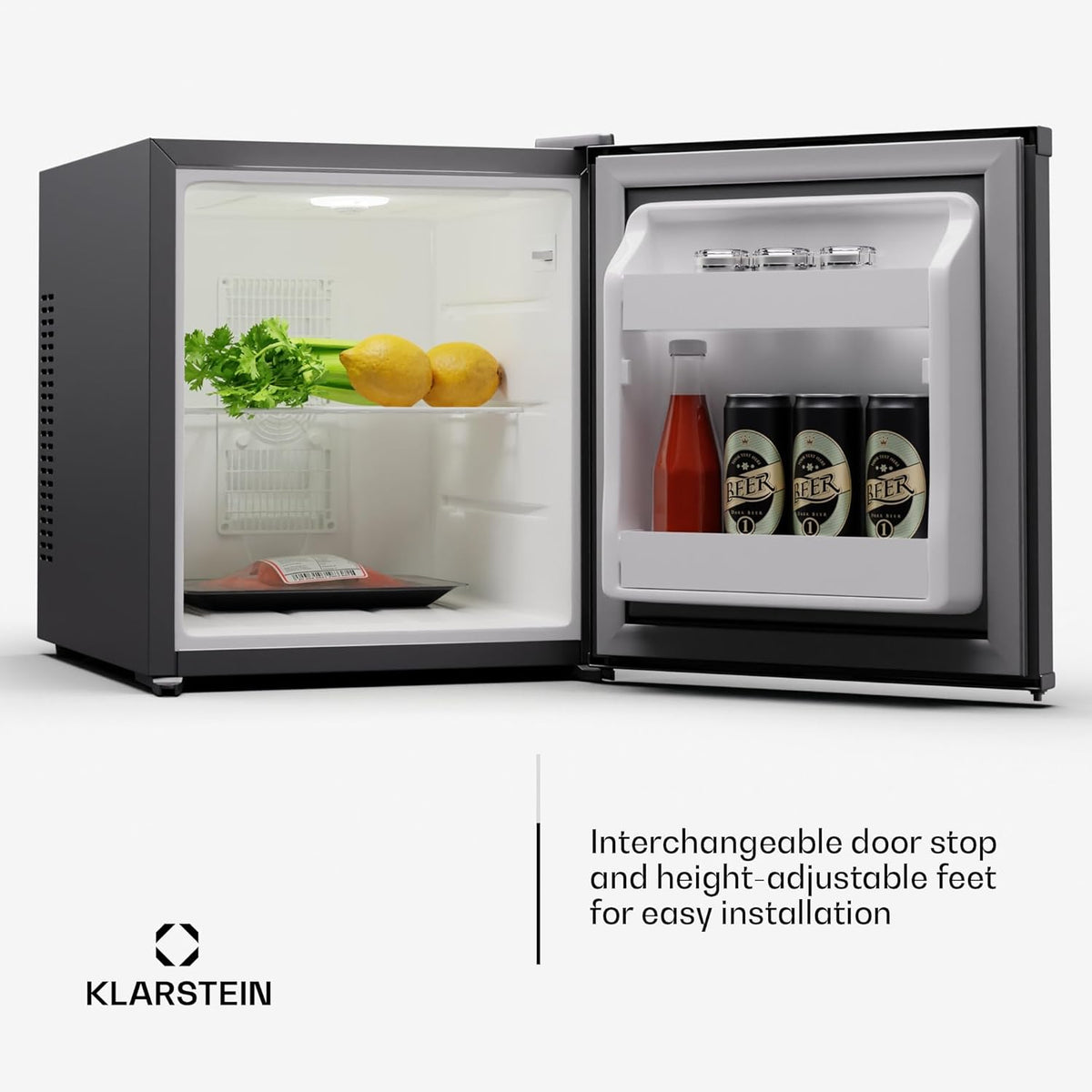 Klarstein Koelkast, mini-koelkast met glazen deur, 28 liter, mini-koelkast voor dranken, snacks en cosmetica, kleine en stille koelkast, verstelbare planken, kleine skincare koelkast