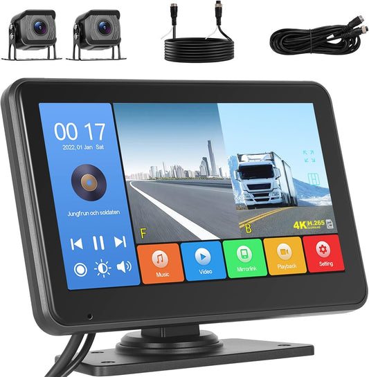 Hikity Achteruitrijcameraset voor 2 camera's IP68 met touchscreen, achteruitrijcamera met audio-afspelen/loopopname/BSD/IR zicht, voor camping, vrachtwagen, camper, aanhangers, 12 V-24 V