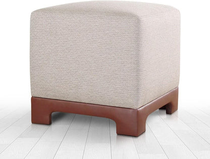 Stijlvolle Tan Poef, 50 x 50 x 47 cm, 50% katoen en 50% linnen, 35 DNS orthopedische spons, 6 cm dik, kunstleren legs, modern en comfortabel zitten