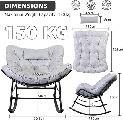 Schommelstoel – Schommelzetel – Relaxstoel – Wipstoel – Lounge Stoel – Extra Groot – Anti-Kantel Design – Waterafstotend Kunstleder – Grijs