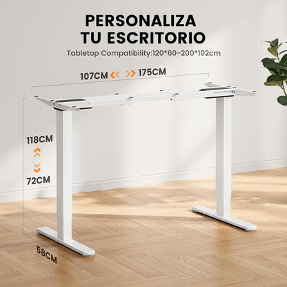 ErGear Height Adjustable Desk, Electric Leg Frame, Double Motor Height Adjustment, Height Adjustable Desk with 4 Memory Controls for Home Office, Load Capacity up to 120 kg, White - QUORE