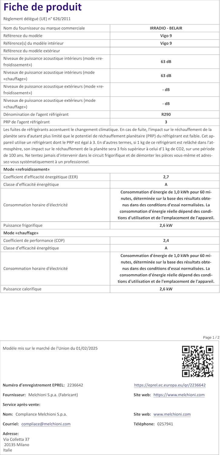Vigo 9 Draagbare airconditioner, 9000 BTU, met warmtepomp en luchtontvochtiger, R290-gas, geavanceerde functies, draadloze lcd-afstandsbediening, programmeerbare timer en wielen, 63 dB