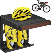 Fietsaccessoiresrek - Accessoireshouder - Wandhouder - voor Fietsen - met Plankhaken - Compact - Robuust Design - Beschermkussen - Extra Opbergruimte - Eenvoudige Installatie - 32.4 x 35.7 x 34.8 cm - Zwart