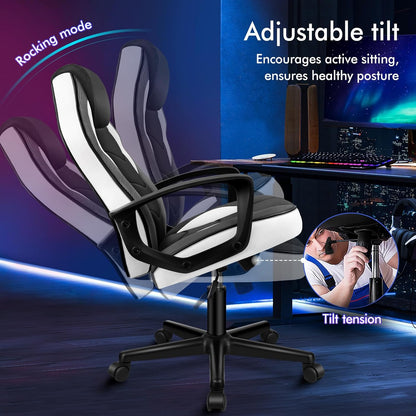 ALFORDSON Gamingstoel, PC-computer racestoel, ergonomische draaibare bureaustoel met wielen, gemaakt van PU-leer en stof, wit, voor thuisgebruik, wit