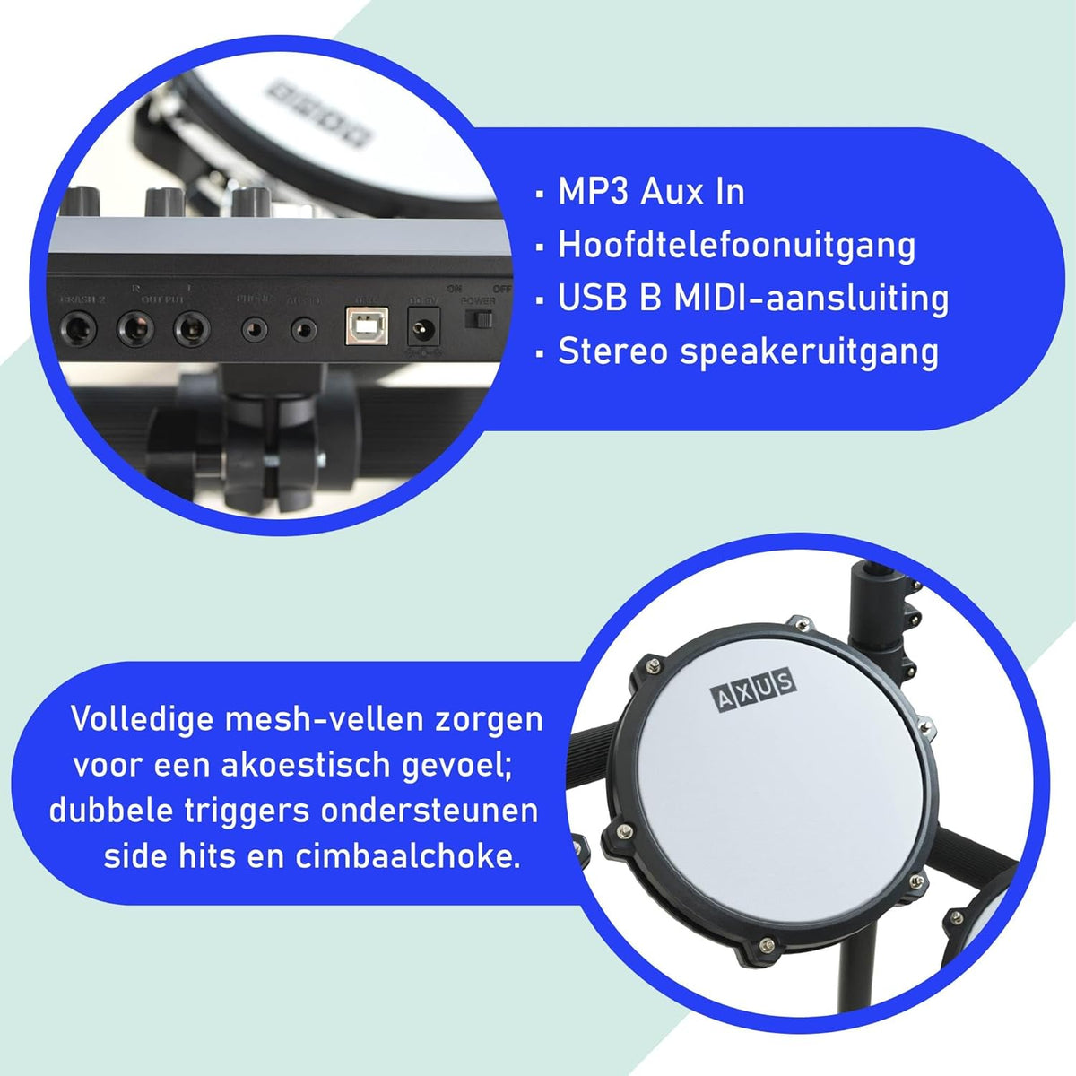 Axus AXK5 Elektronisch Drumstel - Complete Set met Mesh Heads, 25 Geluiden, USB MIDI, Koptelefoon, Kruk & Stokken Inbegrepen - Perfect voor Beginners Volwassenen Kinderen Thuis Oefenen
