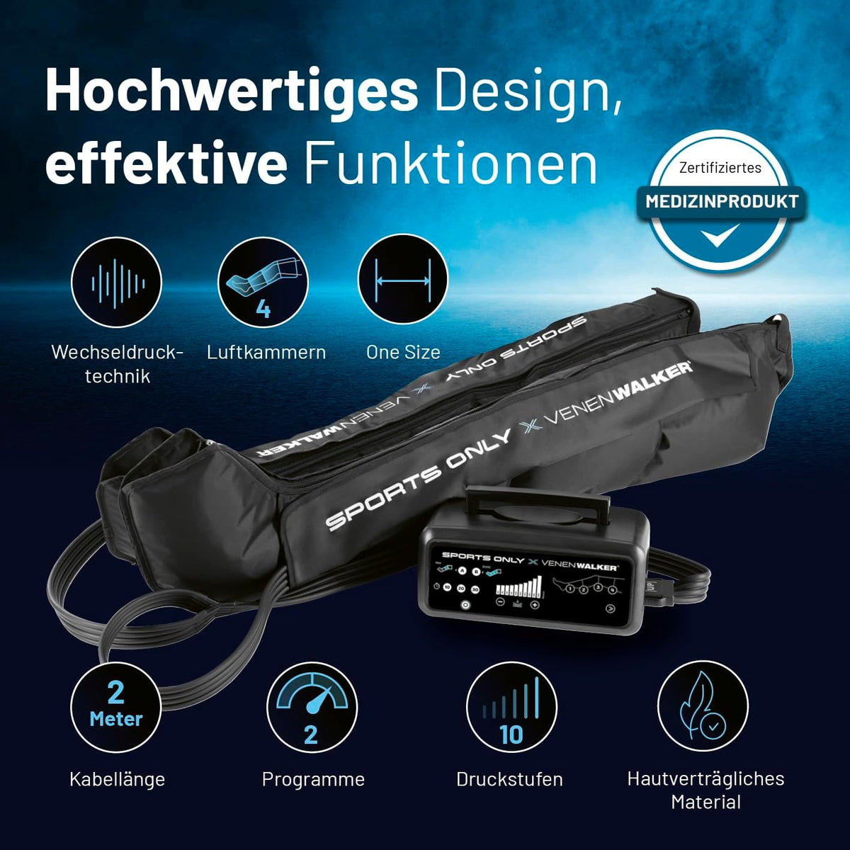 Sports Only x VENENWALKER massageboots, recovery boots met 10 drukniveaus en wisseldruktechniek, beenmassageapparaat voor geoptimaliseerde regeneratie, gecertificeerd medisch product