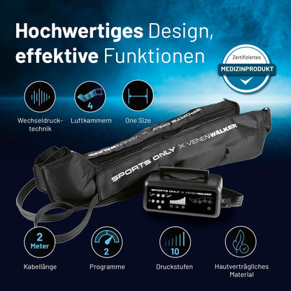 Sports Only x VENENWALKER massageboots, recovery boots met 10 drukniveaus en wisseldruktechniek, beenmassageapparaat voor geoptimaliseerde regeneratie, gecertificeerd medisch product