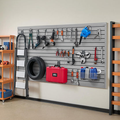 VEVOR Gereedschapswand, 1225 x 2450 x 20 mm, pvc-garagelamellenwand, grijze wandorganizer, 136 kg per plaat, lamellenwandpaneel met koppelingsstructuur en doe-het-zelfgesneden, geschikt voor opslag en
