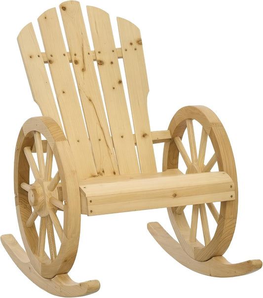 Outsunny Adirondack garden chair rocking chair rustic style chic armrests wheels charette wood fir nature