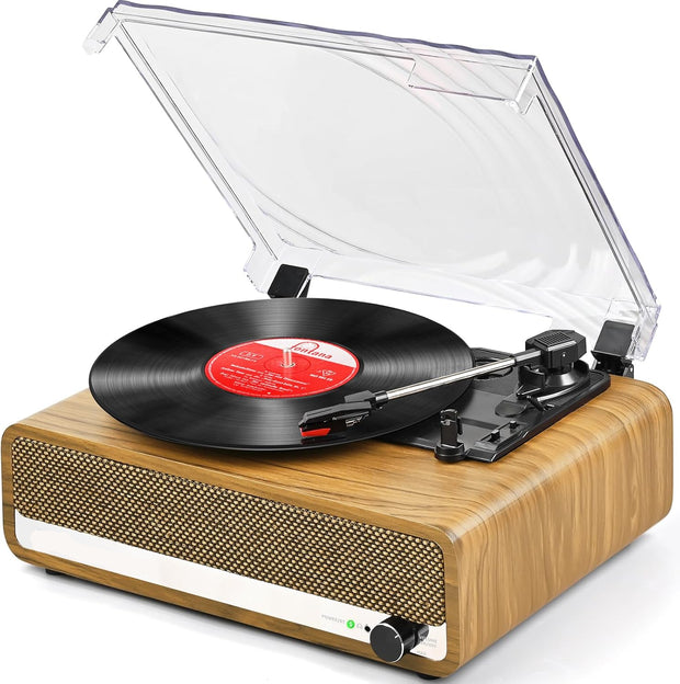 Platenspeler - Geïntegreerde Luidsprekers - Vintage Fonograaf - met Bluetooth-Riemaandrijving - 3 snelheden - voor Muziekgenot - Woondecoratie - Hout - Goud