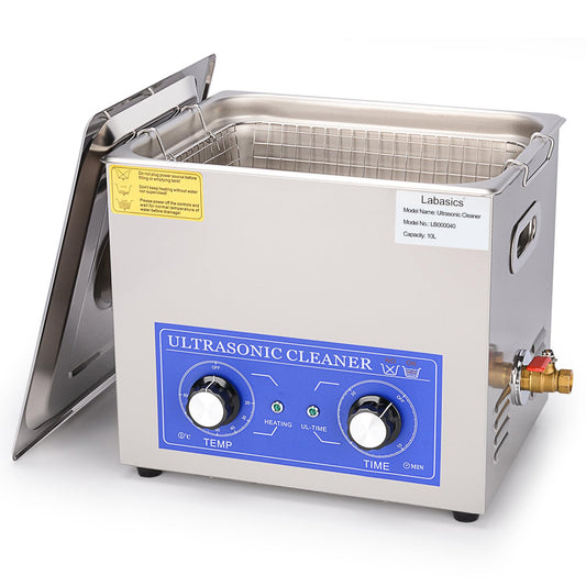 Labasics Ultrasone Reiniger, 304 Roestvrij Staal Universele Ultrasone Reiniger met Mechanisch Bedieningspaneel van Verwarming en Timer voor Laboratorium 40kHz 220V, 10L
