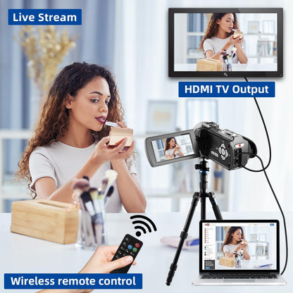 4K Camcorder – Videocamera – Vlogcamera – Videorecorder – YouTube Camera – 64MP 30FPS – 3 Inch 270° Flipscherm – 21X Digitale Zoom