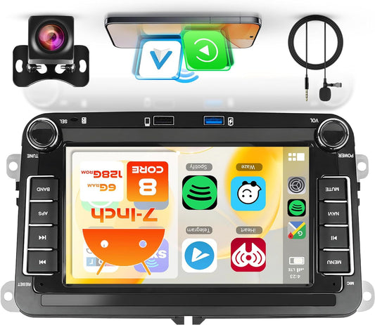 8-Core 6+128G Android Car Radio for VW Golf 5 6 Passat Polo Tiguan Touran Caddy Skoda Seat, Cable-free CarPlay 7-inch Stereo Car Android Car Mirror Link Bluetooth FM/RDS/DSP WiFi GPS SWC - QUORE