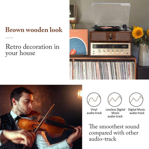 Platenspeler - Geïntegreerde Luidsprekers - Vintage Fonograaf - met Bluetooth-Riemaandrijving - 3 snelheden - voor Muziekgenot - Woondecoratie - Hout - Koffie