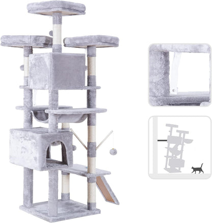 Krabpaal XXL voor Grote Katten – Kattentoren – Kattenboom – Kattenmeubel – Klimboom – Lichtgrijs – 180 cm Hoog – Met Groot Krabvlak en Sisaltouw