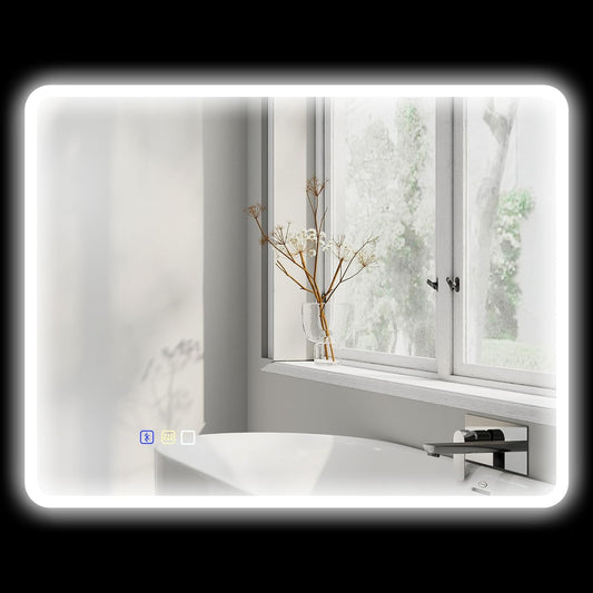 Verlichte Badkamerspiegel – Led Spiegel – Touch Spiegel – Bluetooth Spiegel – Anti-Fog Spiegel – 90x70 cm – Dimbare 3-Kleurige Ledverlichting – Geheugenfunctie