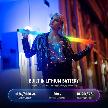 NEEWER TL60 RGB videoverlichting, RGBWW draagbare led-videolamp voor fotografie, lichtstaaf met 2,4 G app-besturing/DMX, 7 pixeleffecten, 18 scènes, 2500 K-10000 K TLCI98+, batterij 3000 mAh