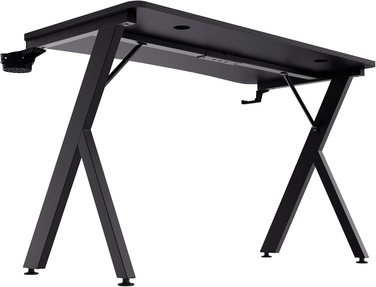 Trust Gaming GXT 712 Dynamus Gaming Bureau 120 x 60 cm, Gaming Desk met Headsethaak en Bekerhouder, Metalen Frame, Gaten voor Kabelbeheer, Office Desk voor Kantoor Studie Streaming Werk, Zwart