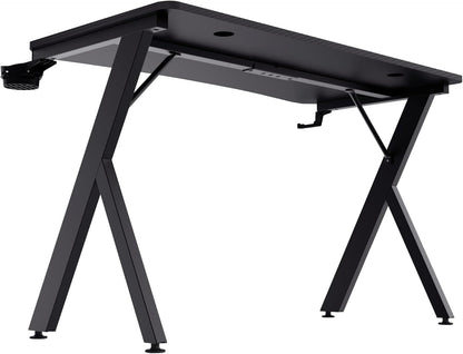 Trust Gaming GXT 712 Dynamus Gaming Bureau 120 x 60 cm, Gaming Desk met Headsethaak en Bekerhouder, Metalen Frame, Gaten voor Kabelbeheer, Office Desk voor Kantoor Studie Streaming Werk, Zwart