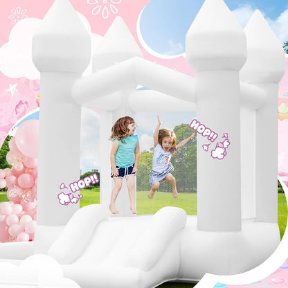Opblaasbaar kasteel met luchtpomp, opblaasbaar kinderkasteel met glijbaan, groot ballenbad voor bruiloft, feest, tuin, verjaardag, voor 3-10 jaar, tot 140 kg