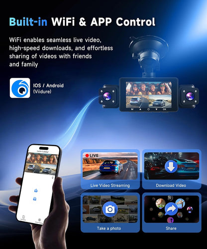 1080P Dashcam Car Front and Rear with Wifi,4*Dashcam Car Camera with 3-inch IPS Screen,24-Hour Parking Monitoring,Night Vision,G-Sensor,Loop Recording,360-Degree Protection,with 64GB SD Card - QUORE