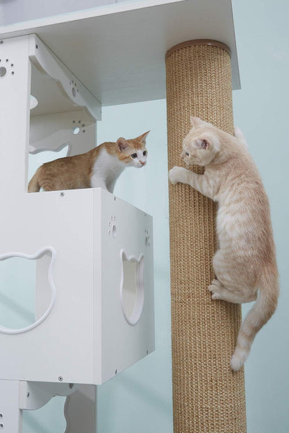 Krabpaal – Kattenkrabmeubel – Kattenklimtoren – Kattenboom – Kattenspeelmeubel – Wit Houtdesign – 200 cm Natuurlijk Sisal