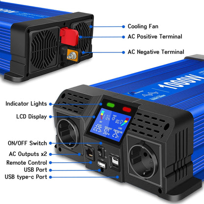 Omvormer 12v naar 230v Zuivere Sinus 1000W Spanningsomvormer 12v 230v Stroomomvormers 12v-220v Auto Omvormer