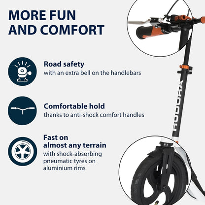Hudora BigWheel Air Dual Brake Luchtbanden-scooter - Big Wheel Scooter met handrem - step luchtbanden - City Scooter