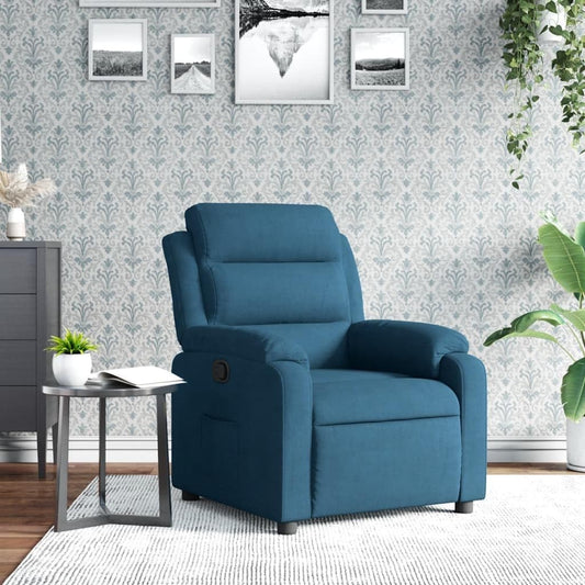 Relaxstoel – Fauteuil – TV-Stoel – Ligstoel – Loungestoel – Blauw Fluweel – Handmatig Kantelsysteem – Verstelbare Rugleuning tot 135°