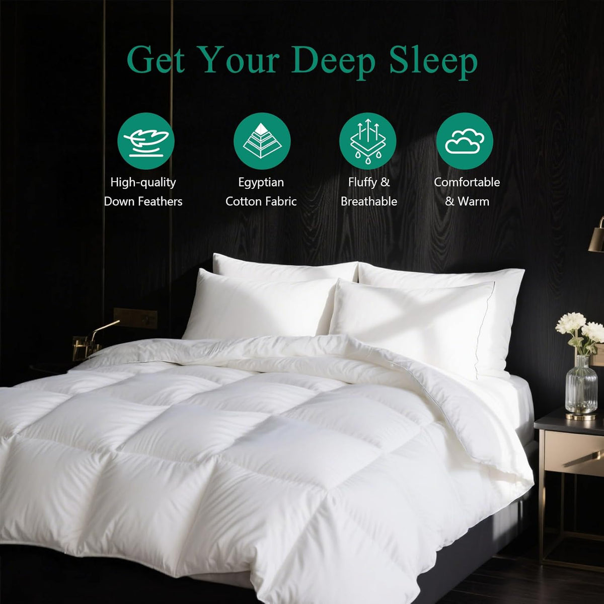 APSMILE Donzen dekbed 200 x 200 cm, dekbed voor het hele jaar, hoge wolligheid, ganzendons en veren, 100% Egyptisch katoen, mensen met allergieën, natuurlijk dekbed RDS-gecertificeerd voor dierenwol