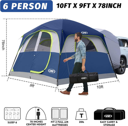 UNP SUV-tent voor camping, 6-persoons SUV achterkleptent, eenvoudige opbouw met regenbescherming, 25 x 23 x 198 cm (H)
