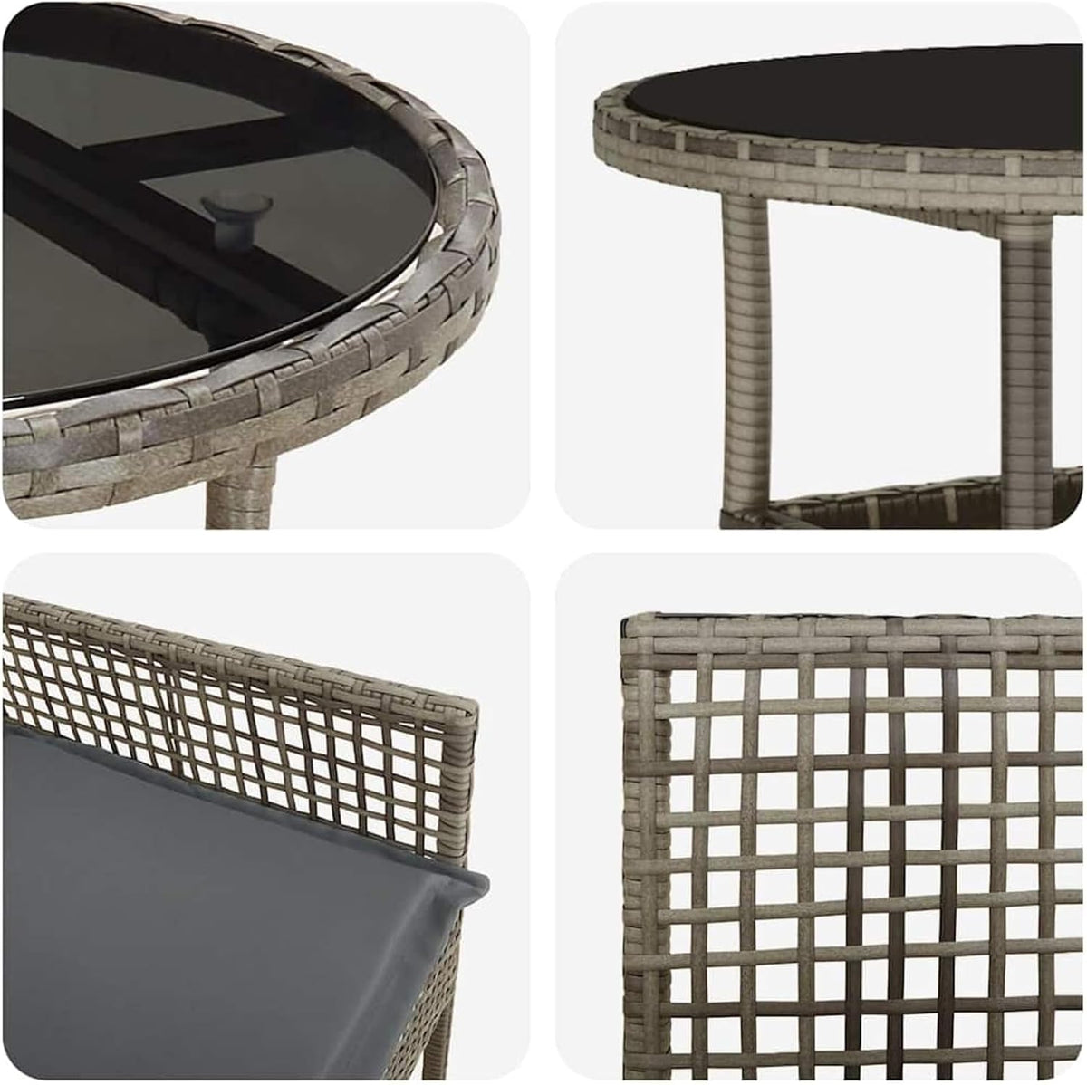Gecheer Garden Furniture Set, Durable Poly Rattan Dining Set with Rectangular Table, 60 x 75 cm, Grey, Weatherproof, for Two People, Ideal for Balcony and Patio 3334945 - QUORE