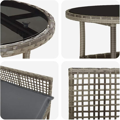 Gecheer Garden Furniture Set, Durable Poly Rattan Dining Set with Rectangular Table, 60 x 75 cm, Grey, Weatherproof, for Two People, Ideal for Balcony and Patio 3334945 - QUORE