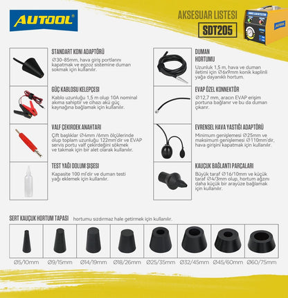 AUTOOL SDT205 Auto Rookmachine Lekdetector met Dual Modes, EVAP Systeem Brandstofleiding Lekkage Tester/Locator Diagnostisch Hulpmiddel voor Alle 12V Voertuigen, Evap-rookmachine met adapter