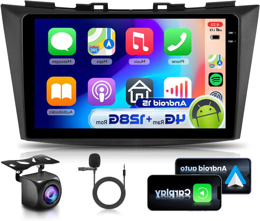 4G&128G VECHTEL 9" Car Radio for Suzuki Swift 2011-2017/Ertiga 2012-2017 with CarPlay Android Auto, Android 15, Touch Screen,Bluetooth RDS/FM Radio, WiFi Navigation/AHD Rear View Camera - QUORE
