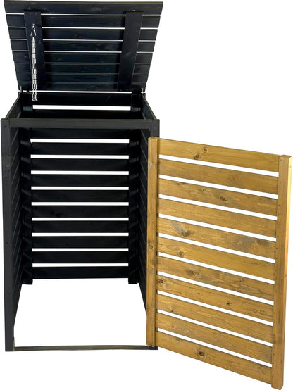dobar Green Label 1 Piece 120 L Wood in Brown/Black as Building Kit, Waste Container Box with Lid and Swing Door, Two-Tone 67 x 64 x 94 cm - QUORE