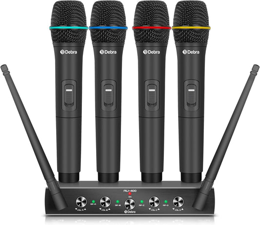 4-Kanaals Draadloze Microfoonset A-Frequentie – Draadloze Microfoons – Karaoke Microfoon – Zangmicrofoon – Microfoonsysteem – 4 Handheld Microfoons – UHF Signaal Met Ruisonderdrukking