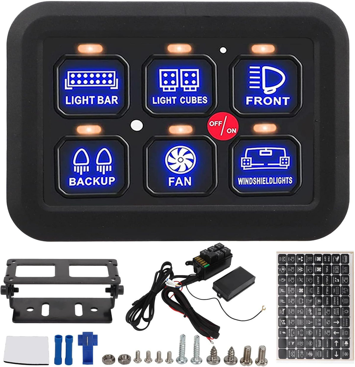 6 Gang Schakelpaneel, Automatisch Dimbaar LED Aan Uit Auto Schakelpaneel LED Touch Control Panel Univesal voor Truck Boot Off Road Voertuig ATV UTV SUV Bus