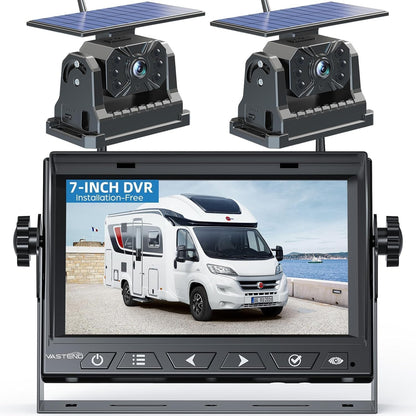 Draadloze achteruitrijcamera op zonne-energie, 7 inch, 10.000 mAh, magnetische camera met oplaadbare batterij, 170 graden groothoek, doe-het-zelfinstallatie, voor vrachtwagens, campers