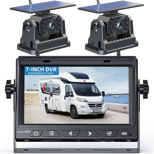 Draadloze achteruitrijcamera op zonne-energie, 7 inch, 10.000 mAh, magnetische camera met oplaadbare batterij, 170 graden groothoek, doe-het-zelfinstallatie, voor vrachtwagens, campers