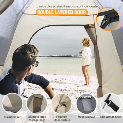 Chihee Campingtent, draagbare pop-up tent, familietent 2 deuren, onmiddellijke installatie, grote weerbestendige tent, 4 seizoenen tent met afgeschermde voortent