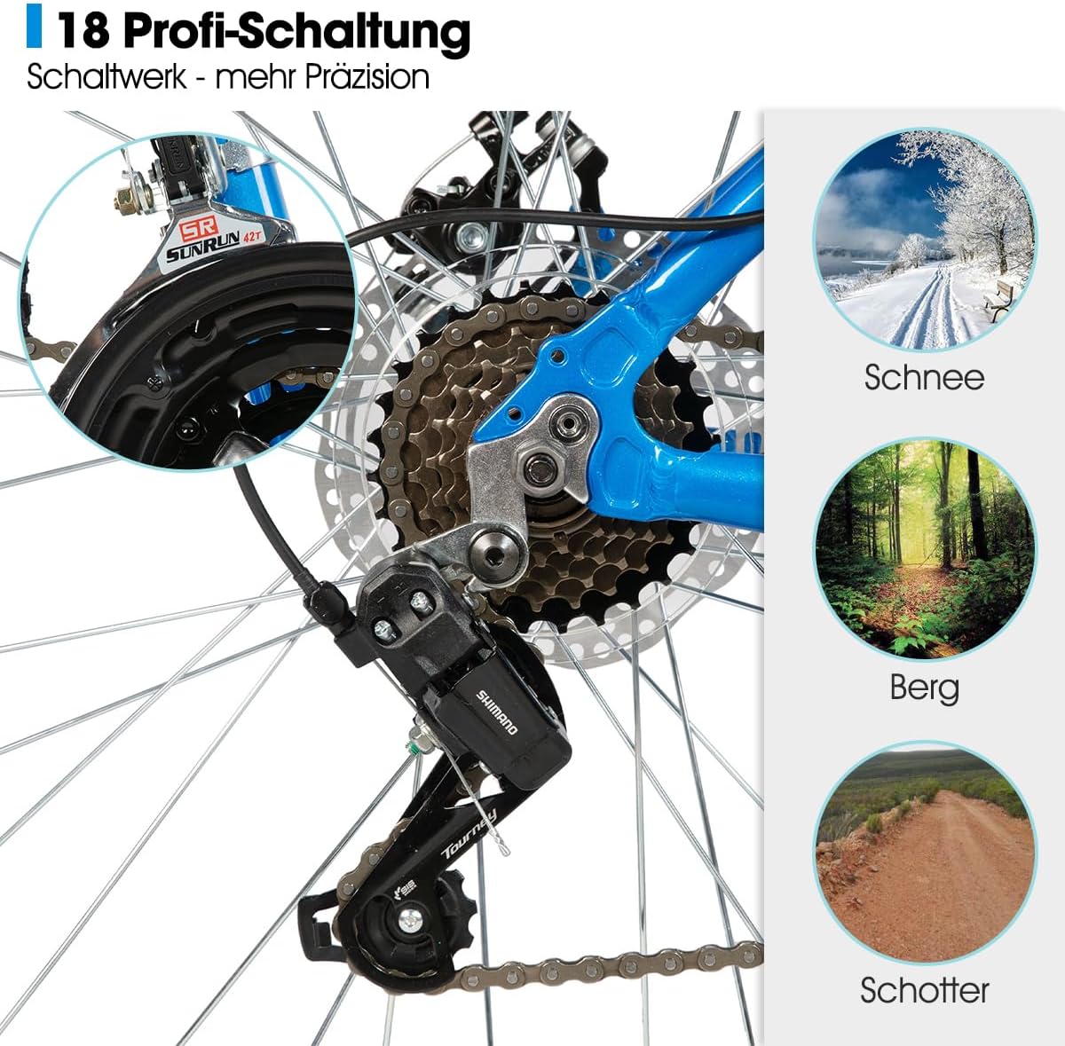 Hiland Mountainbike, 27,5 inch, 18 versnellingen, verende vork, aluminium frame, schijfrem voor mannen en vrouwen, MTB, blauwe fiets