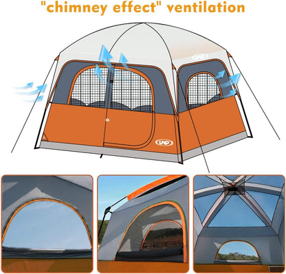 UNP Tenten voor 6 personen, waterdicht, winddicht, eenvoudige montage, dubbellaagse familie-campingtent met 1 netdeur en 5 grote netramen, 3 m x 2,9 m x 2,9 cm x 2,9 cm (H)