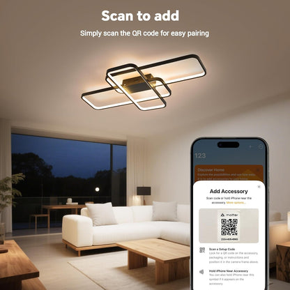 Dimbare led-plafondlamp met materiaal, 80 W, 9600 lm, compatibel met HomeKit, Alexa, Google en IFTTT, geometrische plafondlamp voor woonkamer, slaapkamer, zwart (105 H x 60 W).