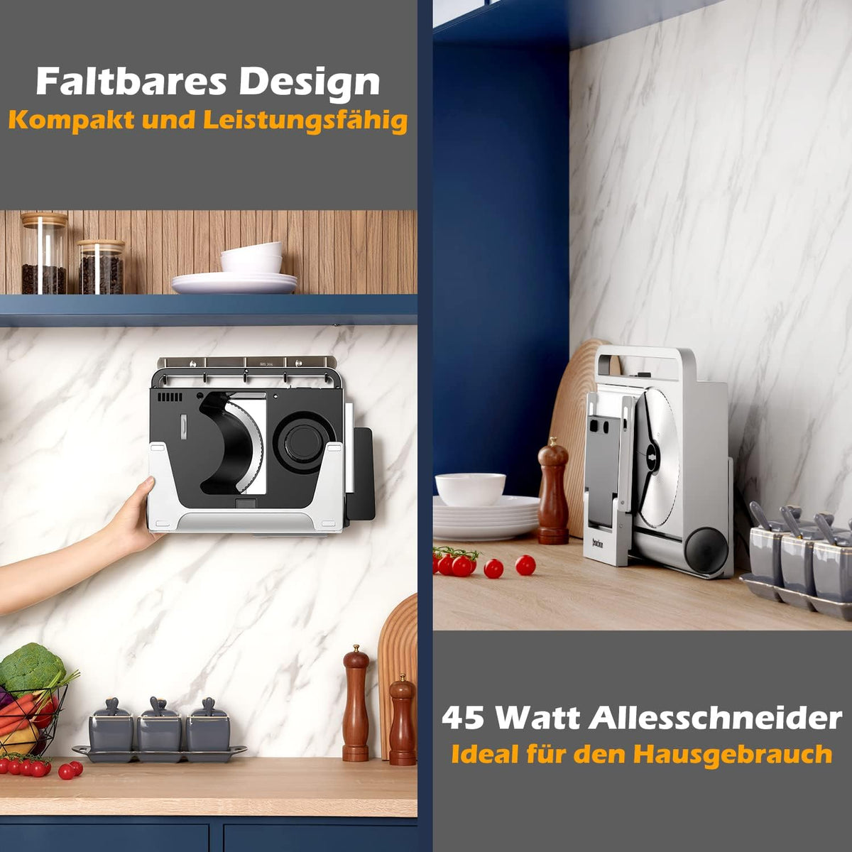 Muchen Allessnijder, elektrische broodsnijmachine, worstsnijmachine, hamsnijmachine, keukenmachine met afneembaar roestvrijstalen lemmet, 45 W, vleesnijder voor vlees, brood, fruit, zilver GJ802