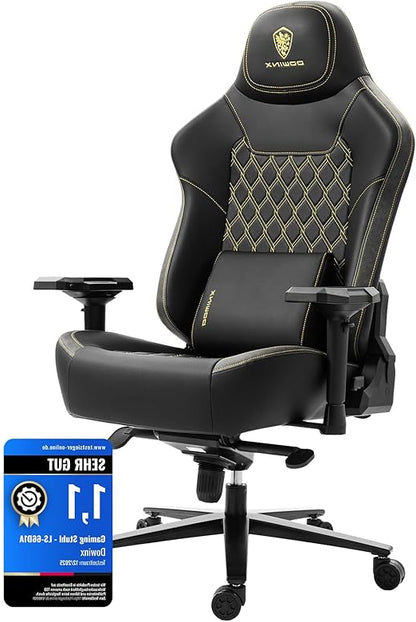 Dowinx Gaming Chair, Office Chair, 200 kg Load Capacity, Ergonomic Chef Chair with 4D Armrests and Massage Lumbar Support, Height Adjustable for Gamers E-Sport, Black - QUORE