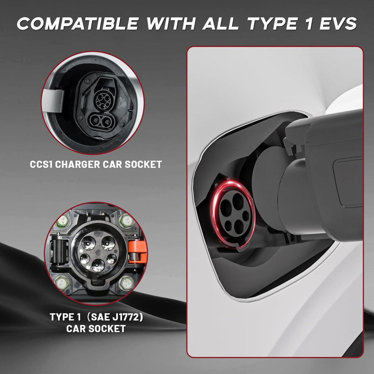 Type 2 naar type 1 EV-oplaadkabel – 5 m, 7,2 kW/32 A, type 2 stekker (IEC-62196) naar type 1-bus (SAE J1772), oplaadadapter voor J1772 elektrische voertuigen, voor Ioniq 5/Bolt EV/EV 6