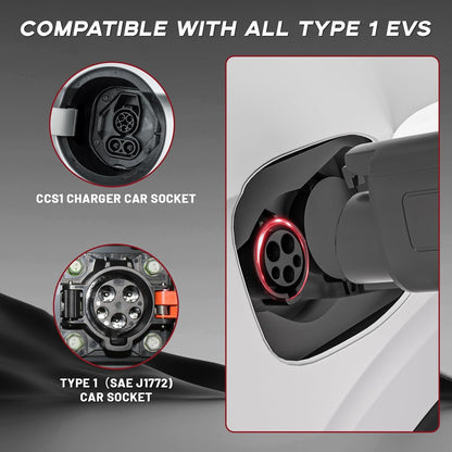 Type 2 naar type 1 EV-oplaadkabel – 5 m, 7,2 kW/32 A, type 2 stekker (IEC-62196) naar type 1-bus (SAE J1772), oplaadadapter voor J1772 elektrische voertuigen, voor Ioniq 5/Bolt EV/EV 6