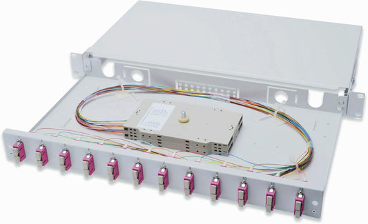 DIGITUS glasvezel lasdoos 12 koppelingen - SC - OM4-1U - 19-inch - multi-mode duplex - met splicecassette - rack-montage